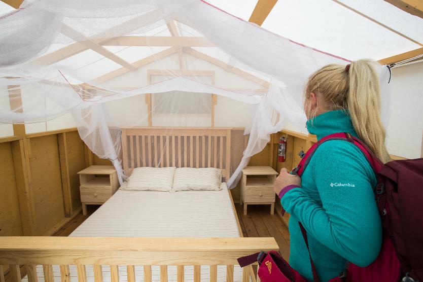 Woman inside a tent